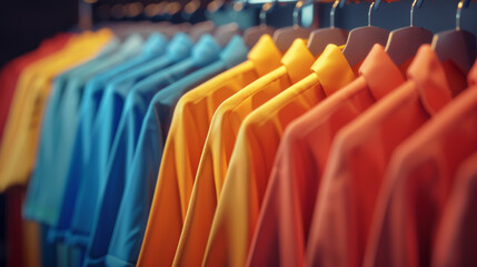 Wall Mural - A row of brightly colored shirts hanging on a rack