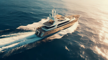 Wall Mural - Luxury yacht speeding in the ocean