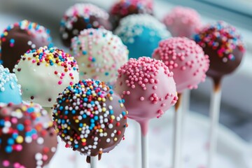 Canvas Print - Vibrant selection of cake pops decorated with various colored sprinkles