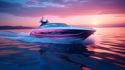 Wall Mural - Luxury speedboat on the water at sunset