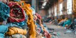 © Anastasiia - Textile fabric pile in recycling facility showcasing reuse of clothing and combating fast fashion pollution. Concept Textile Recycling, Sustainable Fashion, Clothing Reuse, Fast Fashion Pollution