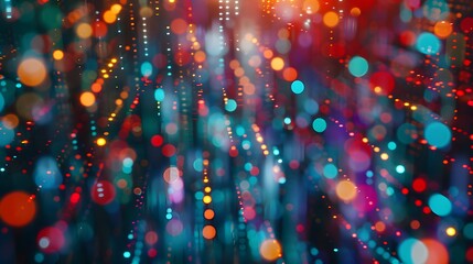 Digital data background with colorful lights and code lines in motion