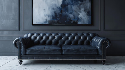 Wall Mural - Contemporary lounge, sofa against a stylish, dark-toned backdrop.