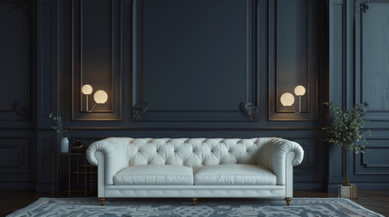 Wall Mural - Inviting living room, sofa set against a luxurious, dark wall.