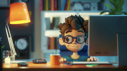 Meet 3D Programmer: a friendly cartoon mascot, comfortably seated in front of a computer. This character embodies the world of coding and software development with its casual yet focused demeanor.