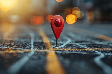 Wall Mural - A red pin marked on street with marker