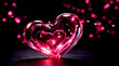 © DesignBee - Pink heart glowing on black background. love. romance