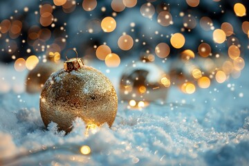 Wall Mural - Gold christmas ball snow