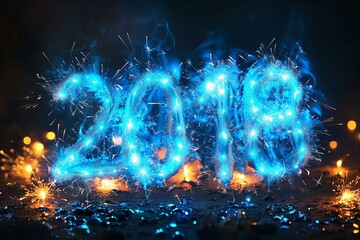 Wall Mural - Close up of a blue firework that spells 2012