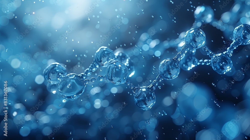 Macro shot of water molecules in a liquid state, with a soft blue ...