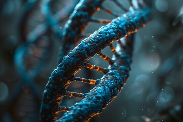 Wall Mural - blue dna strand closeup with blurred background