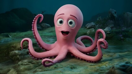 Happy Octopus Cartoon Character