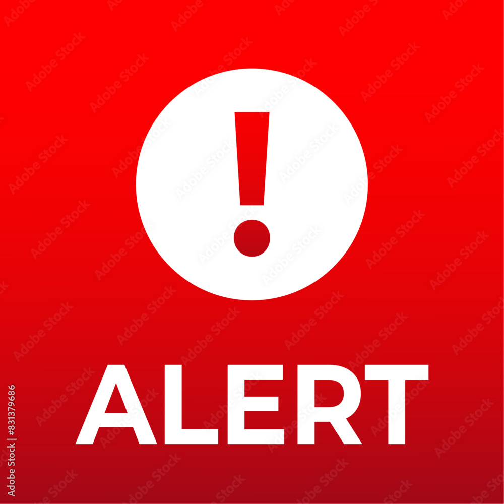 Alert warning sign. Exclamation mark and text. Red gradient background ...