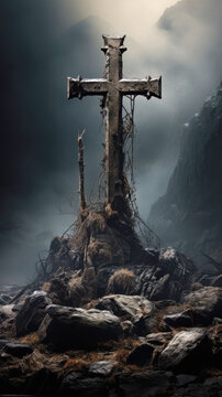 generated illustration of Ash Wednesday Blessings with Dramatic Cross.