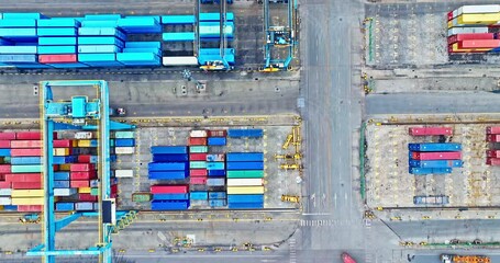 Fototapete - Aerial view of industrial landscape at container terminal