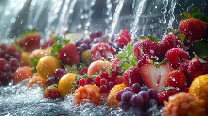 Wall Mural - Berry Blast: A Symphony of Splashing Fruits