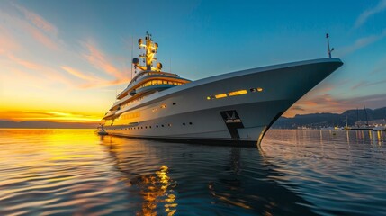 Wall Mural - Large White Boat Floating on Body of Water