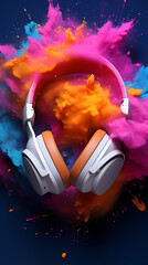 Wall Mural - Headphones on color splash background