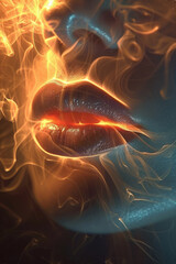 Poster - Lips surrounded by delicate, swirling patterns of smoke,