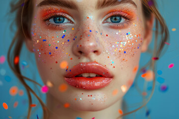 Poster - Lips covered in tiny, colorful confetti pieces,