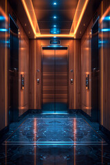 Poster - A high-tech elevator with voice-activated controls, responding to spoken commands,