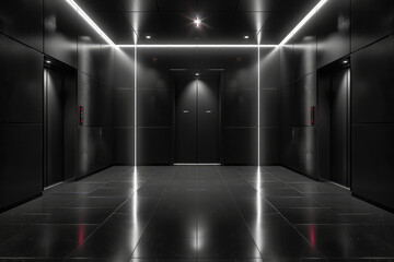 Poster - An elevator with a sleek, minimalist design and ambient LED lighting,