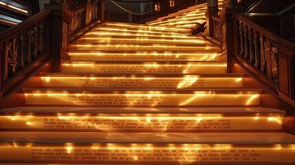 Wall Mural - a grand staircase with steps that light up with quotes from famous literary works, creating an inspi