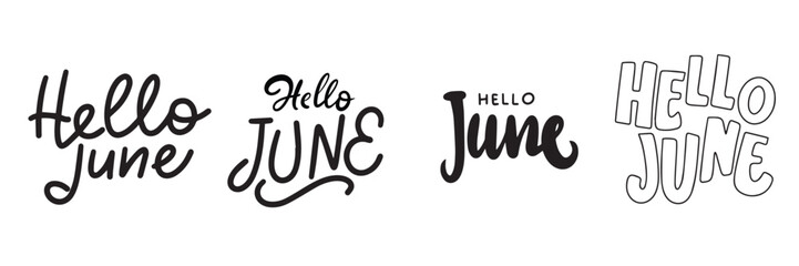 Wall Mural - Collection of word Hello June text lettering. Hand drawn vector art.