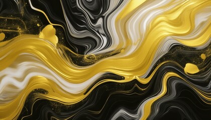 Wall Mural - Gold abstract black marble background art paint pattern ink texture watercolor white fluid wall. Abstract liquid gold design luxury wallpaper nature black brush oil modern paper splash painting