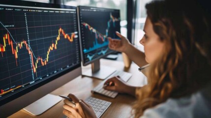 Poster - Financial advisor discussing a line graph with a client, providing insights and recommendations for optimizing investment portfolios and wealth management