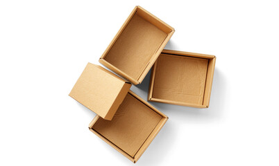 Wall Mural - Four Open Cardboard Boxes on Transparent Background