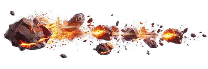 Asteroids Colliding with Fiery Explosions - Transparent Background