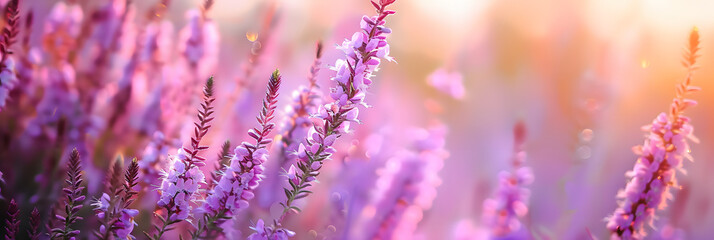 Canvas Print - A copy space image showcasing blooming Calluna flowers in a garden providing a natural background