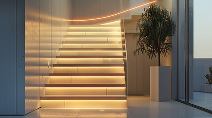 Wall Mural - a contemporary staircase with steps that light up with motion sensors
