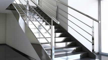 Wall Mural - a contemporary staircase with a sleek stainless steel handrail