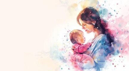 Wall Mural - World Breastfeeding Week. white background, watercolor style. text Digital illustration 