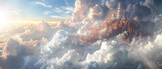 a futuristic city above the clouds