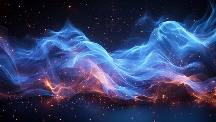 In the mesmerizing expanse of space, blue and orange energy patterns create an ethereal spectacle