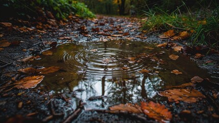 Wall Mural - Puddle covered in mud during rainfall