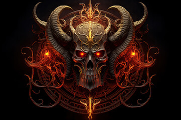 Wall Mural - A skull with horns and a fire