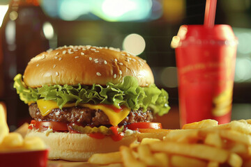 Sticker - Hamburger With Cheese and Lettuce on Table