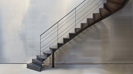 Wall Mural - a modern staircase with a sculptural metal spine and floating wooden treads