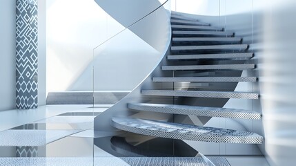 Wall Mural - a modern staircase with geometric-patterned risers and a transparent floor