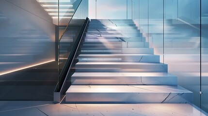 Wall Mural - a sleek staircase with a combination of glass and polished concrete steps