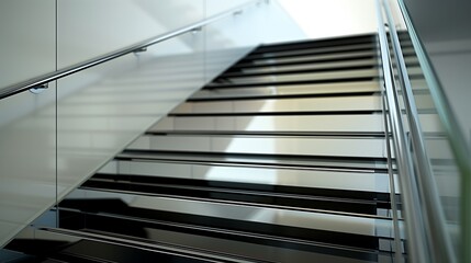 Wall Mural - a sleek staircase with a combination of matte black and polished chrome