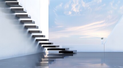 Wall Mural - a sleek staircase with a combination of matte black steps and a glossy white wall