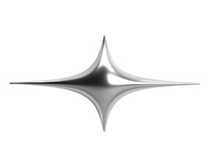 metallic abstract chrome star shape with smooth curves in y2k style. 3d rendering, vector isolated. 