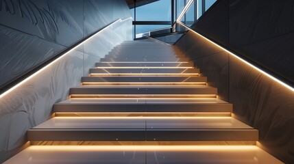 Wall Mural - a sleek staircase with a dynamic led light installation along the wall
