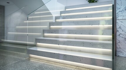 Wall Mural - a sleek staircase with a combination of glass and polished concrete steps