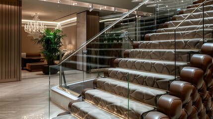 Wall Mural - a sophisticated staircase with embossed leather risers and a glass balustrade